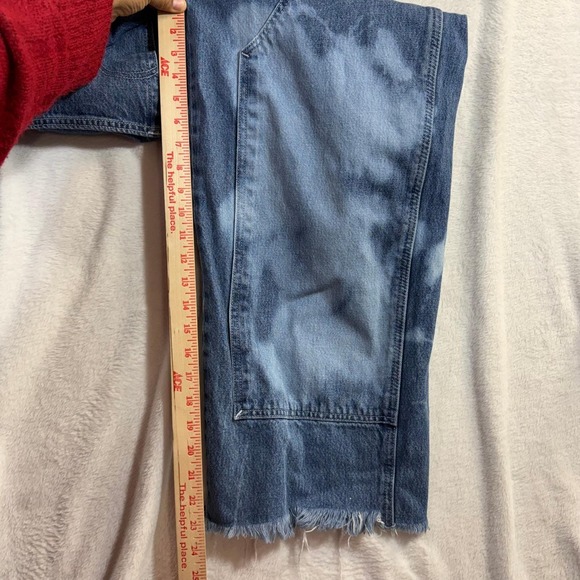 Levi's M Highwater Denim Overalls Distressed Acid Wash Wide Leg Cropped Grunge - Picture 11 of 12